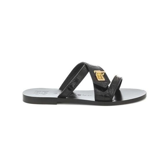 NWT GIVENCHY Womens Black Croc-Eden Round Toe Leather Slide Sandals Shoes 35.5 - Picture 1 of 2